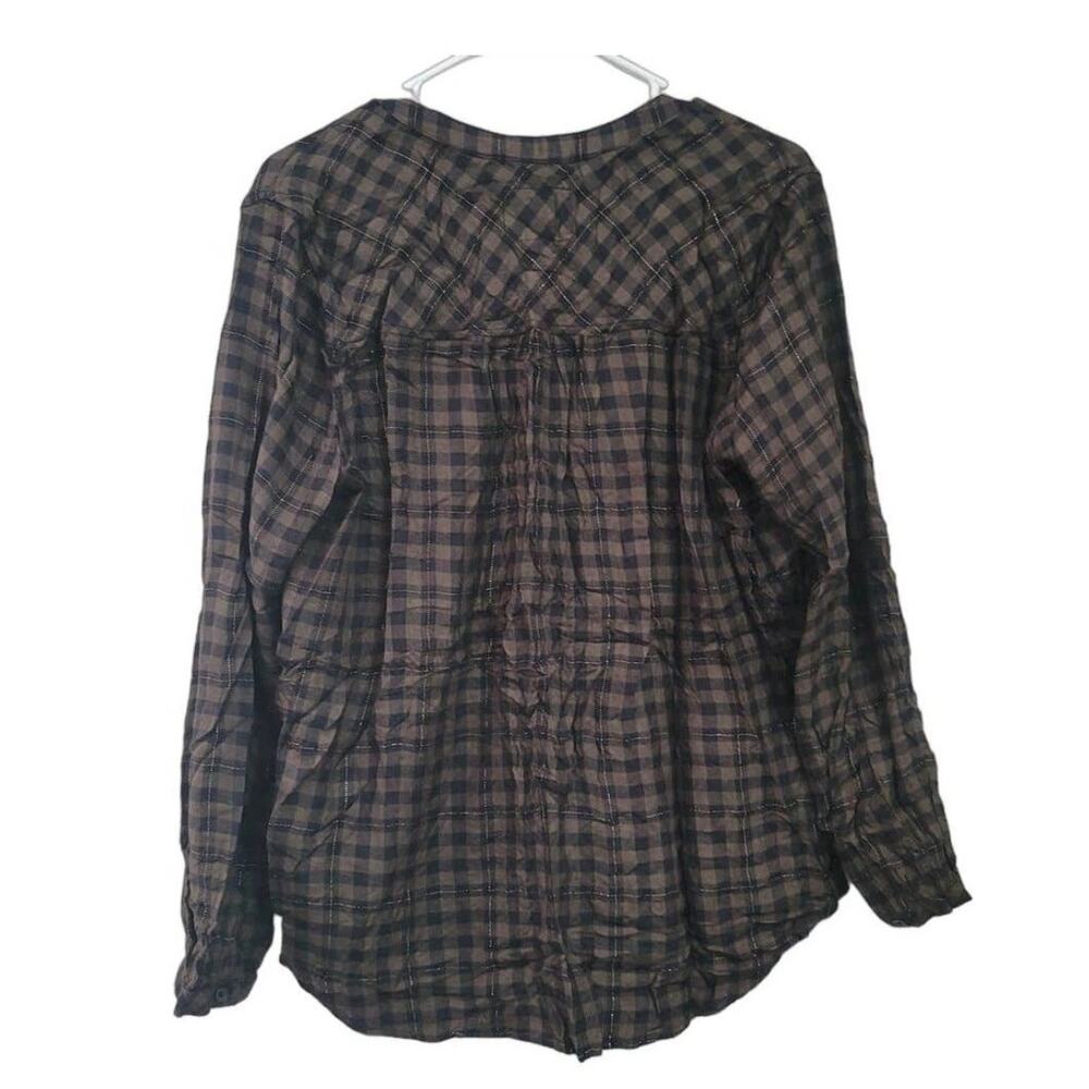 Rails Button Up Shirt Blouse Size Medium Olive Black‎ Gold Metallic Plaid - Picture 2 of 6